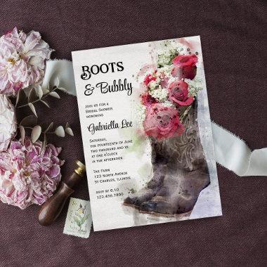 Rustic Roses Boots & Bubbly Western Bridal Shower Invitations