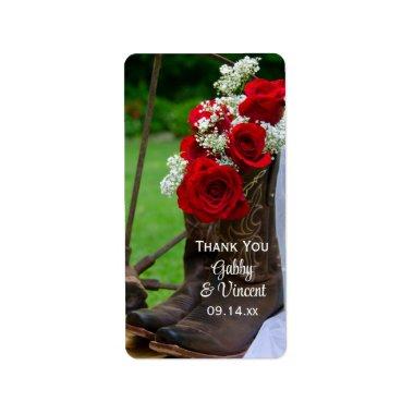 Rustic Roses Cowboy Boots Wedding Thank You Tags