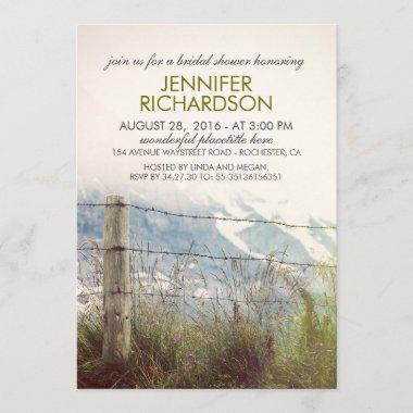 Rustic Rural Fence Post Country Bridal Shower Invitations