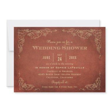 Rustic Rust Orange Red Vineyard Wedding Shower Invitations