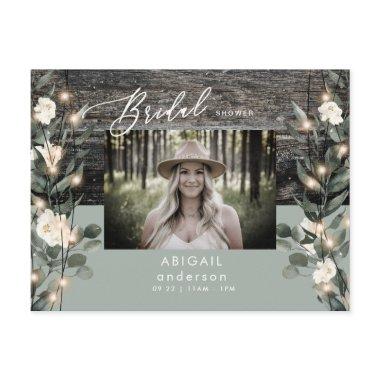 Rustic Sage Foliage Lights & White Floral Invitation Post