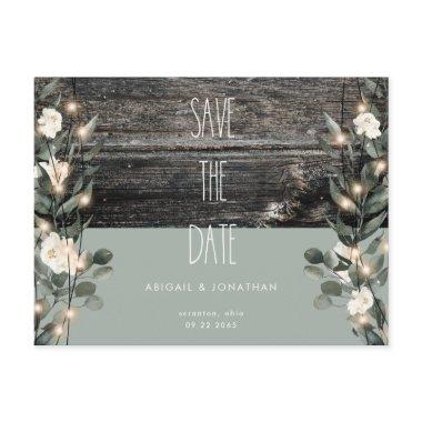 Rustic Sage Foliage White Floral Save the Date Invitation Post