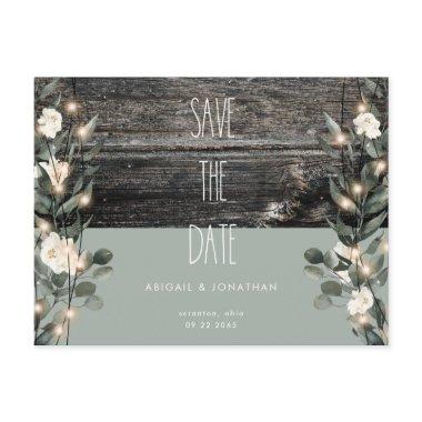 Rustic Sage Foliage White Floral Save the Date Invitation PostInvitations