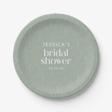 Rustic Sage Green Botanical Floral  Paper Plates