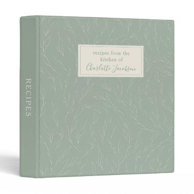 Rustic Sage Green Botanical Monogram Recipe 3 Ring Binder