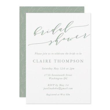 Rustic Sage Green Botanical Script Bridal Shower Invitations