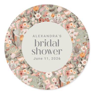Rustic Sage Green Floral Boho  Custom Classic Round Sticker