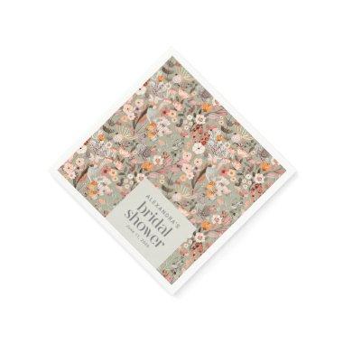 Rustic Sage Green Floral Boho  Custom Napkins