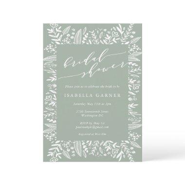 Rustic Sage Green Floral Line Art