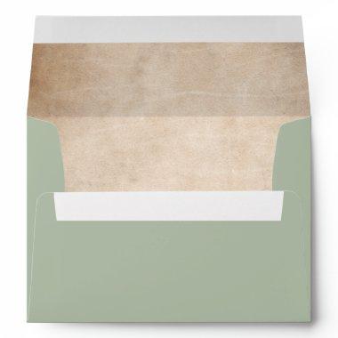 Rustic Sage Green Script Parchment Return Address Envelope