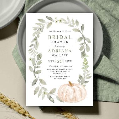Rustic Sage Greenery White Pumpkin Bridal Shower Invitations