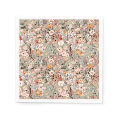 Rustic Sage Taupe Floral Boho Botanical Pattern Napkins