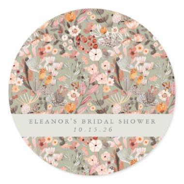 Rustic Sage Taupe Floral Boho  Custom Classic Round Sticker