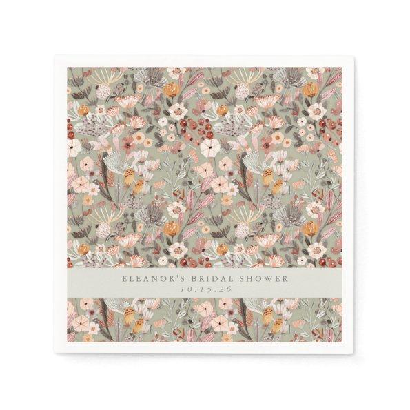 Rustic Sage Taupe Floral Boho  Custom Napkins