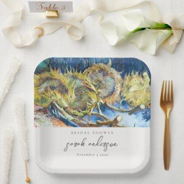 Rustic Script Blue Yellow Sunflower  Paper Plates