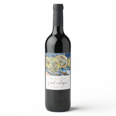 Rustic Script Blue Yellow Sunflower  Wine Label