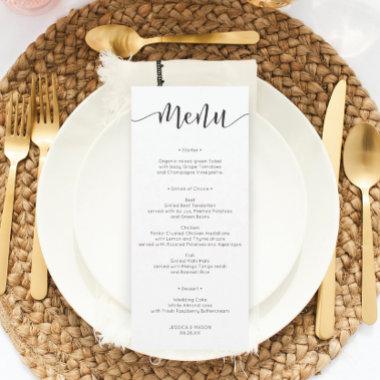 Rustic Script Wedding Menu or Bridal Shower Menu Invitations