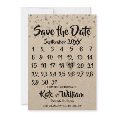 Rustic Silver Love Heart Calendar Save the Date