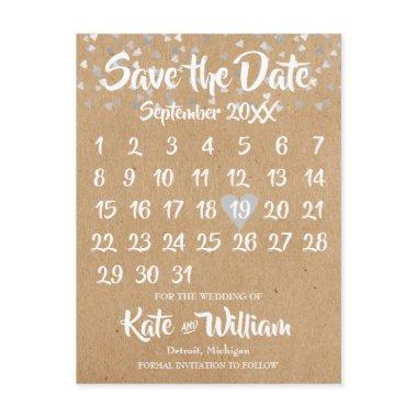 Rustic Silver Love Heart Calendar Save the Date Announcement Post