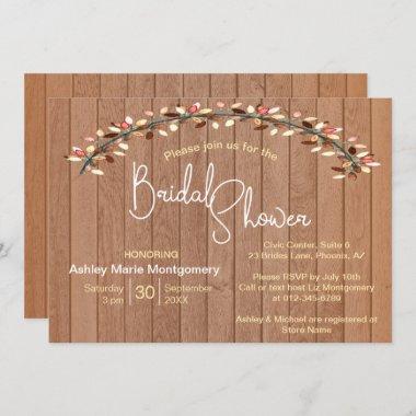Rustic Slat Wood Colorful Leaf Arch Bridal Shower Invitations