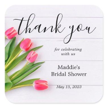 Rustic Spring Tulips Bridal Shower Thank You Square Sticker