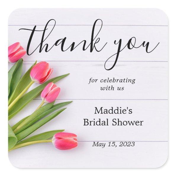 Rustic Spring Tulips  Thank You Square Sticker