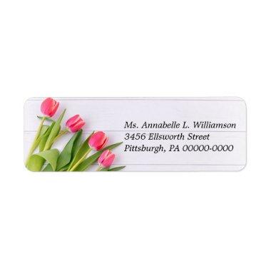 Rustic Spring Tulips on Wood Return Address Label