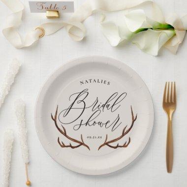 Rustic stag antlers bridal shower party paper plates