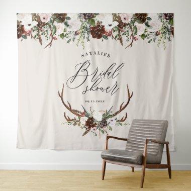 Rustic stag burgundy floral  elegant tapestry