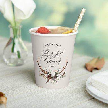 Rustic stag watercolor floral bridal shower paper cups
