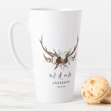 Rustic stag watercolor floral mr and mrs wedding latte mug