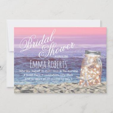 Rustic Starfish Mason Jar Beach Bridal Shower Invitations