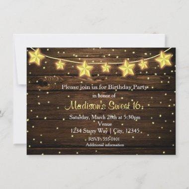 Rustic Stars String Lights Country Bridal Shower Invitations