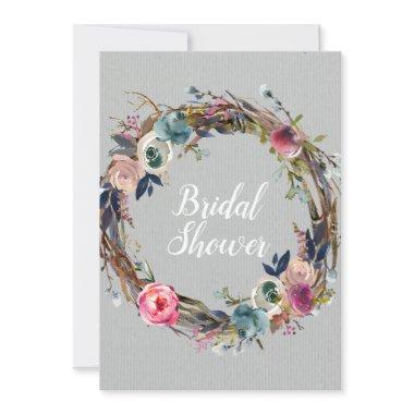 Rustic Stick Floral Wreath Modern Bridal Shower Invitations