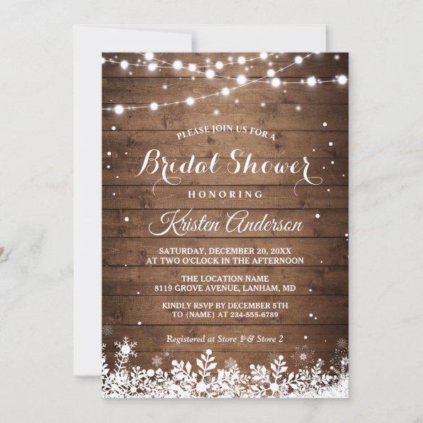 Rustic String Light Snowflake Winter Bridal Shower Invitations