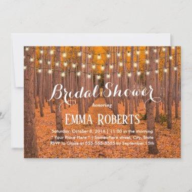 Rustic String Lights Autumn Woods Bridal Shower Invitations