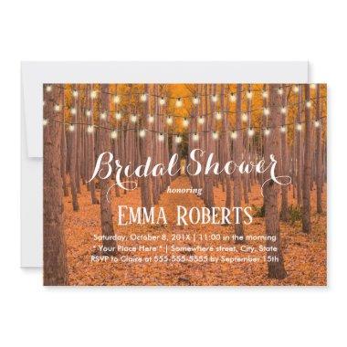 Rustic String Lights Autumn Woods Bridal Shower Invitations