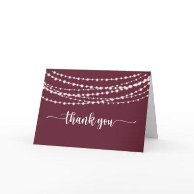 Rustic String Lights Burgundy Folded Wedding Thank You