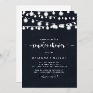 Rustic String Lights Calligraphy Couples Shower Invitations