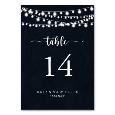 Rustic String Lights Calligraphy Wedding Table Number