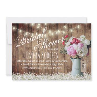 Rustic String Lights Country Floral Bridal Shower Invitations