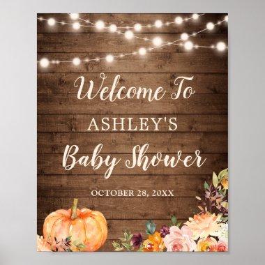 Rustic String Lights Fall Pumpkin Baby Shower Poster