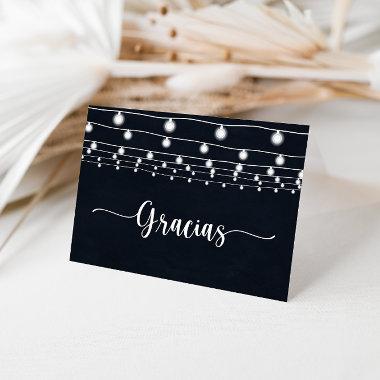 Rustic String Lights Folded Wedding Gracias