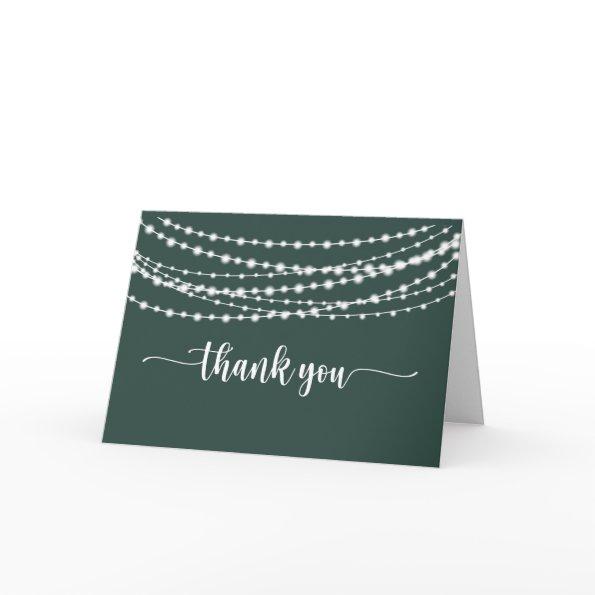 Rustic String Lights Green Folded Wedding Thank You