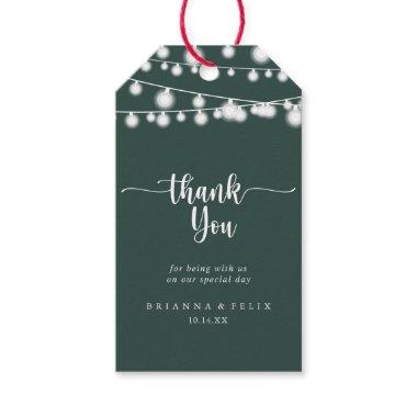 Rustic String Lights Green Wedding Thank You Gift Tags