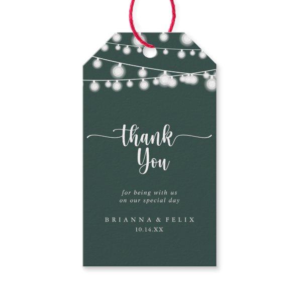 Rustic String Lights Green Wedding Thank You Gift Tags