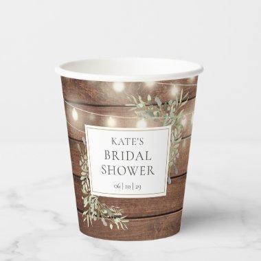 Rustic String Lights Greenery Bridal Shower Paper Cups
