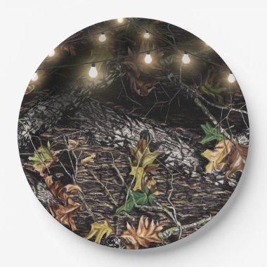 Rustic + String Lights Hunting Camo Party Plates