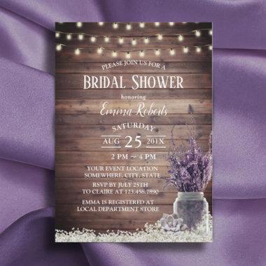 Rustic String Lights Lavender Floral Bridal Shower Invitations