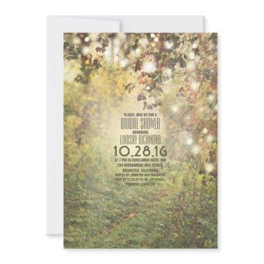 Rustic string lights trees path bridal shower Invitations